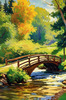 Impressionistic Art Print of Countryside Landscape with Bridge Over Stream