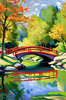 Impressionistic Art Print of Countryside Landscape with Bridge Over Stream