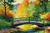 Impressionistic Art Print of Countryside Landscape with Bridge Over Stream