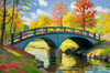 Impressionistic Art Print of Countryside Landscape with Bridge Over Stream