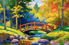 Impressionistic Art Print of Countryside Landscape with Bridge Over Stream