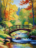 Impressionistic Art Print of Countryside Landscape with Bridge Over Stream