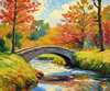 Impressionistic Art Print of Countryside Landscape with Bridge Over Stream