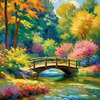 Impressionistic Art Print of Countryside Landscape with Bridge Over Stream