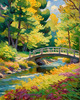 Impressionistic Art Print of Countryside Landscape with Bridge Over Stream