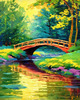 Impressionistic Art Print of Countryside Landscape with Bridge Over Stream