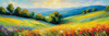 Impressionistic Art of a Rural Countryside with Wind-Swept Rolling Hills and Wildflowers