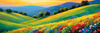 Impressionistic Art of a Rural Countryside with Wind-Swept Rolling Hills and Wildflowers