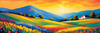 Impressionistic Art of a Rural Countryside with Wind-Swept Rolling Hills and Wildflowers
