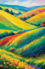 Impressionistic Art of a Rural Countryside with Wind-Swept Rolling Hills and Wildflowers