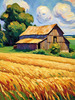 Impressionistic Art Print of a Rustic Barn in Countryside Grain Fields
