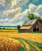 Impressionistic Art Print of a Rustic Barn in Countryside Grain Fields