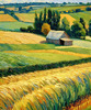 Impressionistic Art Print of a Rustic Barn in Countryside Grain Fields