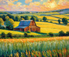 Impressionistic Art Print of a Rustic Barn in Countryside Grain Fields