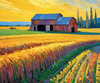 Impressionistic Art Print of a Rustic Barn in Countryside Grain Fields