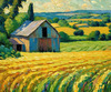 Impressionistic Art Print of a Rustic Barn in Countryside Grain Fields