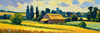 Impressionistic Art Print of a Rustic Barn in Countryside Grain Fields