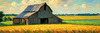 Impressionistic Art Print of a Rustic Barn in Countryside Grain Fields