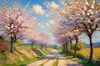 Printable Impressionistic Art of a Countryside Lane with Blossoming Trees
