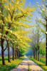 Printable Impressionistic Art of a Countryside Lane with Blossoming Trees