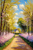 Printable Impressionistic Art of a Countryside Lane with Blossoming Trees