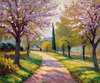 Printable Impressionistic Art of a Countryside Lane with Blossoming Trees