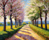 Printable Impressionistic Art of a Countryside Lane with Blossoming Trees