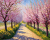 Printable Impressionistic Art of a Countryside Lane with Blossoming Trees