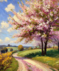 Printable Impressionistic Art of a Countryside Lane with Blossoming Trees