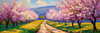 Printable Impressionistic Art of a Countryside Lane with Blossoming Trees