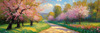 Printable Impressionistic Art of a Countryside Lane with Blossoming Trees