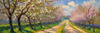 Printable Impressionistic Art of a Countryside Lane with Blossoming Trees