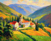 Impressionistic Painting of a Secluded Monastery in Color-Drenched Countryside