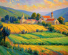 Impressionistic Painting of a Secluded Monastery in Color-Drenched Countryside