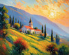 Impressionistic Painting of a Secluded Monastery in Color-Drenched Countryside