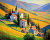 Impressionistic Painting of a Secluded Monastery in Color-Drenched Countryside