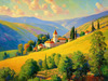 Impressionistic Painting of a Secluded Monastery in Color-Drenched Countryside