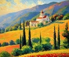 Impressionistic Painting of a Secluded Monastery in Color-Drenched Countryside