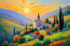 Impressionistic Painting of a Secluded Monastery in Color-Drenched Countryside