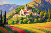 Impressionistic Painting of a Secluded Monastery in Color-Drenched Countryside
