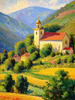 Impressionistic Painting of a Secluded Monastery in Color-Drenched Countryside