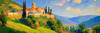 Impressionistic Painting of a Secluded Monastery in Color-Drenched Countryside