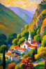 Impressionistic Painting of a Secluded Monastery in Color-Drenched Countryside