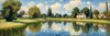 Impressionistic Landscape Art of a Tranquil Countryside Pond with Cottage Reflections