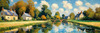 Impressionistic Landscape Art of a Tranquil Countryside Pond with Cottage Reflections