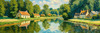Impressionistic Landscape Art of a Tranquil Countryside Pond with Cottage Reflections