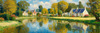 Impressionistic Landscape Art of a Tranquil Countryside Pond with Cottage Reflections
