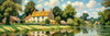 Impressionistic Landscape Art of a Tranquil Countryside Pond with Cottage Reflections