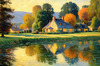 Impressionistic Landscape Art of a Tranquil Countryside Pond with Cottage Reflections