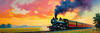 Impressionistic Landscape Art of Rural Countryside Train Station with Steam Locomotive